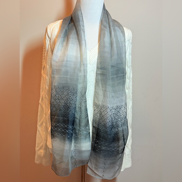 Long Satin Lightweight Fashion Gray Striped Multicolor Scarf Shawl 61” x 13.4” - Picture 4 of 5